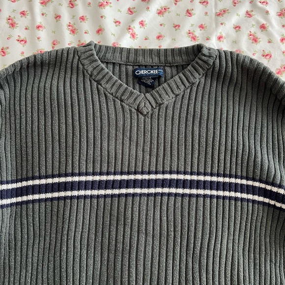 vintage green stripe grandpa sweater - Picture 2 of 4